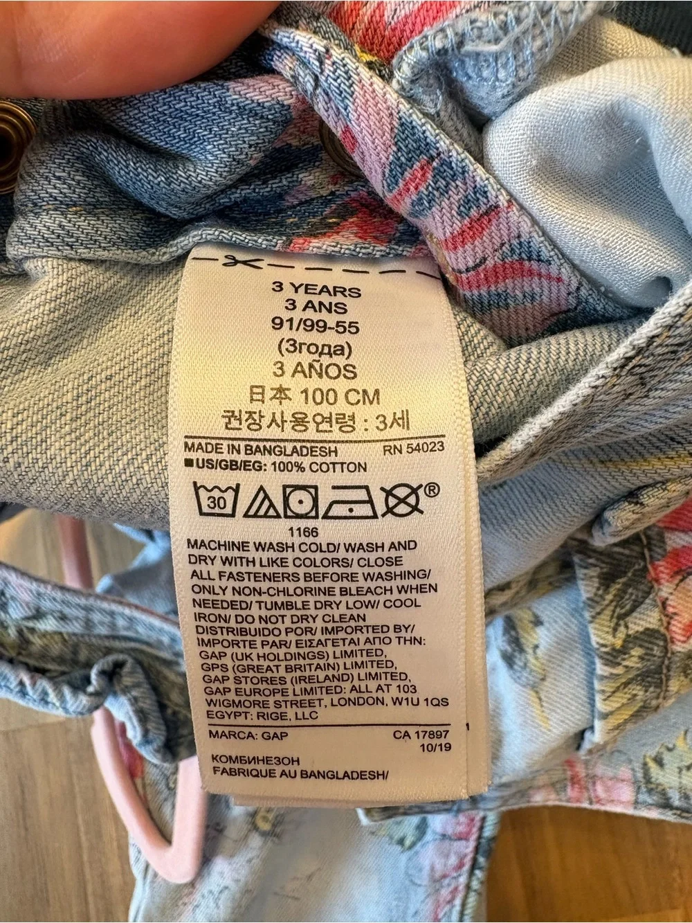 GAP Toddler Girls Floral Print Light Blue Denim Overalls 100% Cotton 3T